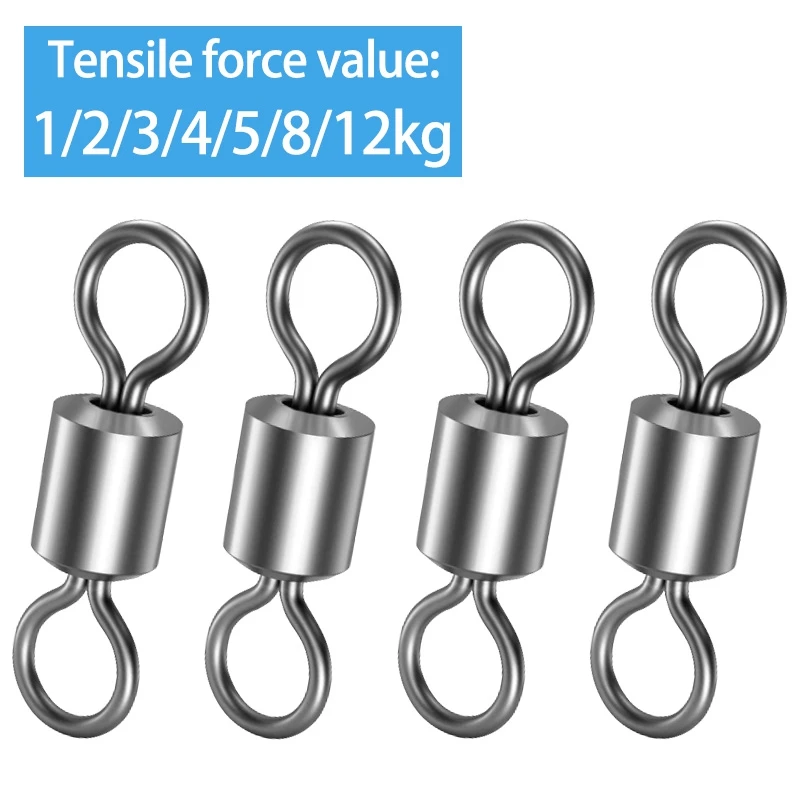 100pc Fishing Swivel Ball Bearing Swivel Stainless Steel Fishing Connector Bearing Snap Fishing Swivels Rolling Bead Accessories