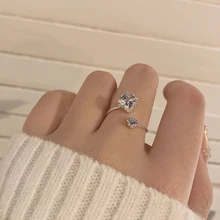 

2022 New Temperament Daily Party Hand Finger Jewelry Shiny Zircon Drop Crystal Opening Metal Rings for Women