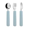 Food Grade Baby Silicone Handle Stainless Steel Spoon Fork Knife Toddler Safe Tableware Set Kids Easy Feeding Tools Baby Stuff 6