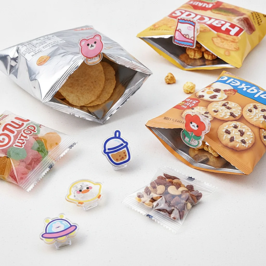 Desktop Organizer Set: Cartoon & Transparent Binder and Paper Clips with Snack Sealing Clips