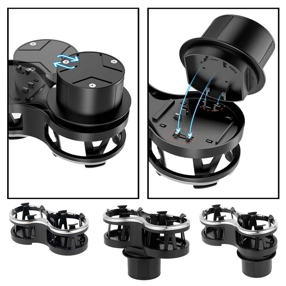 ABS Black Car Cup Holder 2 in 1 Double Hole Water Bottle Holder