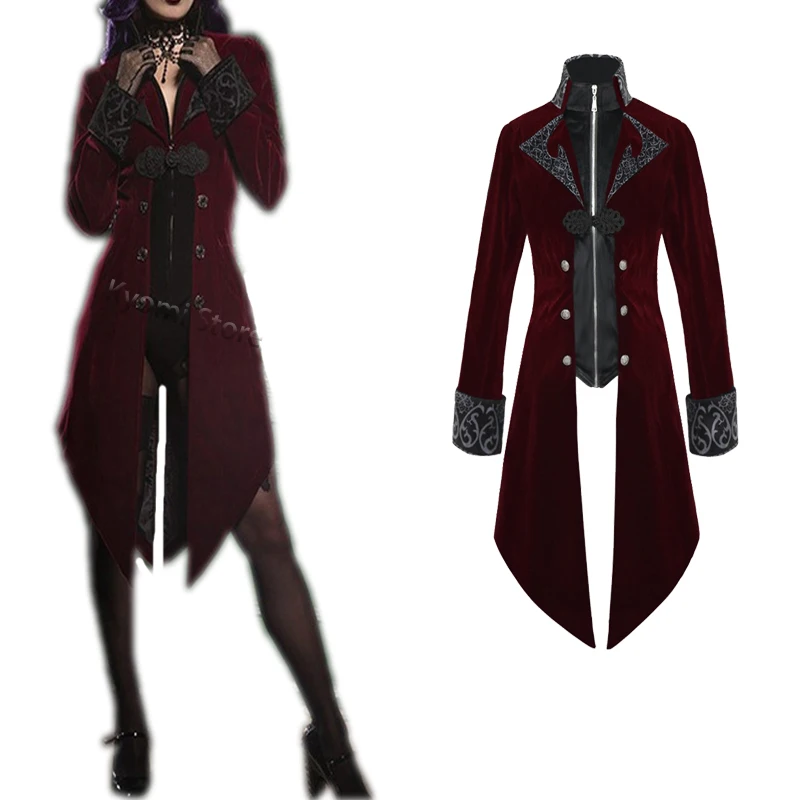 Halloween Carnival Medieval Costume Gothic Court Lapel Buckled Tuxedo Jacket Men Women Steampunk Slim Coat Magician Cosplay |