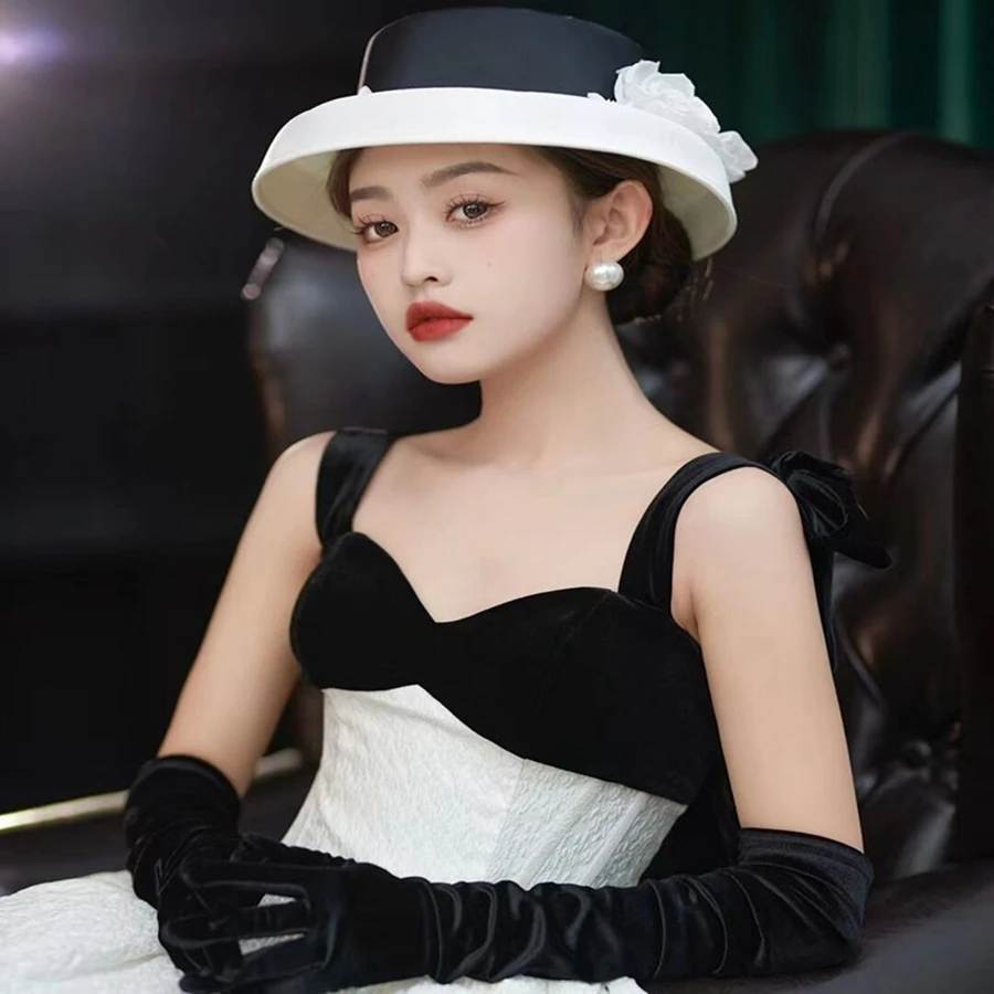 White Black women hats Hair accessories White Flower Facinators hats for women