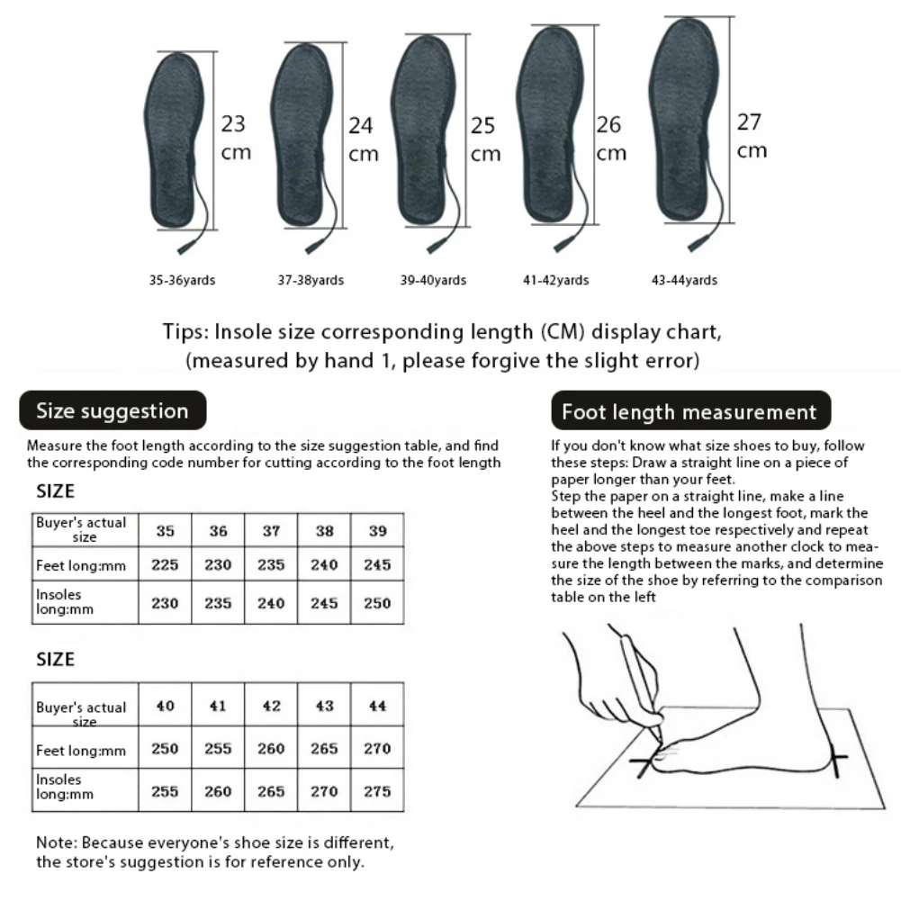Rechargeable Electric Heated Insole Wireless Foot Warmer Safe Comfortable Wool Felt 23-27cm For Hunting Hiking Camping self heating socks
