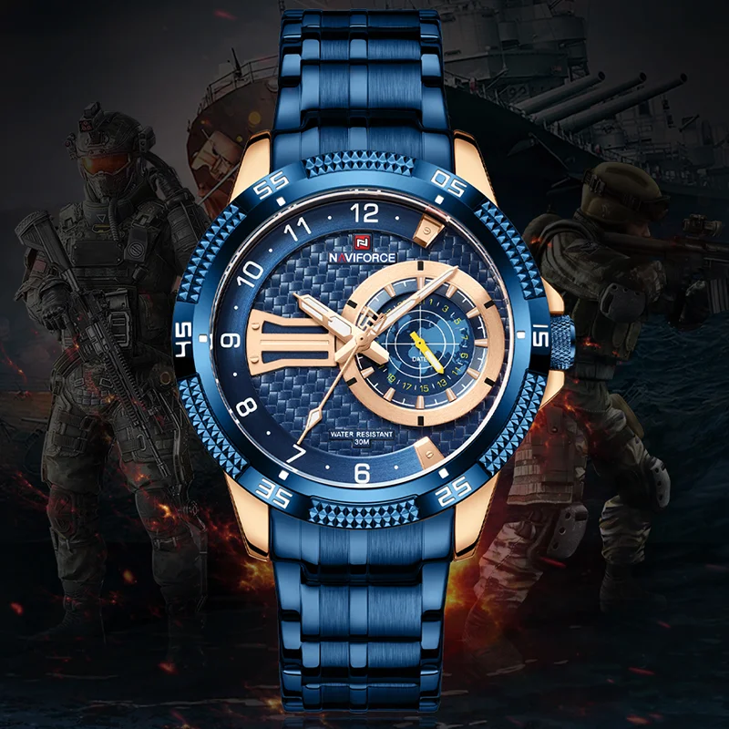 

Часы наручные NAVIFORCE Мужские кварцевые, водонепроницаемые, с календарем, нержавеющая сталь, 2023