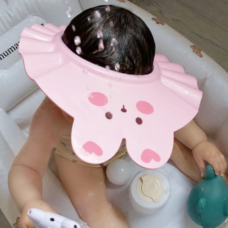 Cartoon Baby Shower Cap EVA Adjustable Bear Bunny Baby Bath Shampoo Hat Protect Eyes Ears Shield Kids Bathing Visor Head Cover
