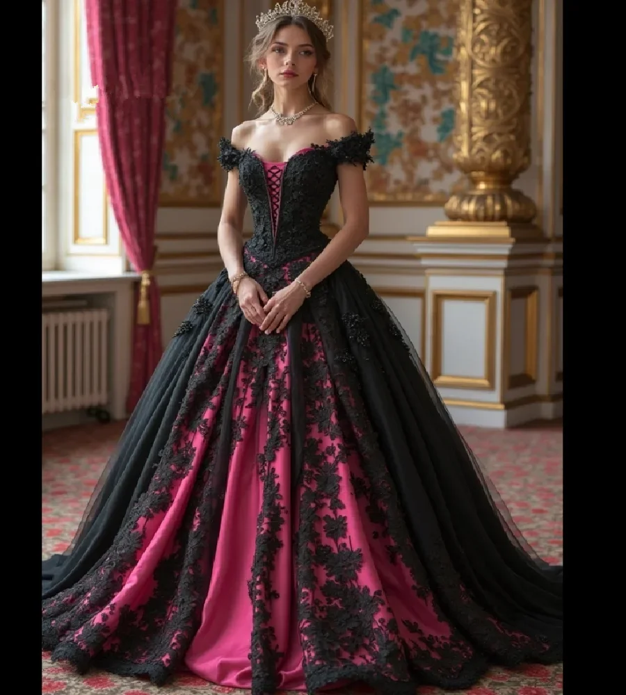 Purple Black And Blush Wedding Dress Black Velvet And Pink Satin Long Prom  Dress, Beautiful A-