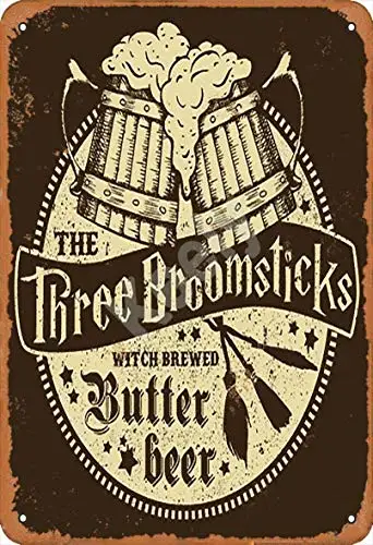 

Keely The Three Broomsticks Witch Brewed Butter Beer Metal Vintage Tin Sign Wall Decoration 12x8 inches for Cafe Coffee Bars Res