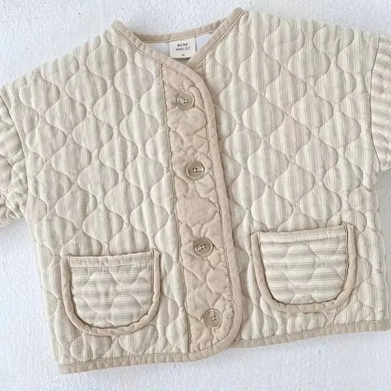 Baby Jacket Korean Baby Kids Vintage Rhombus Double Layer Jacket Autumn Winter Boys Girls Cotton Padded Parka Children Warm Quilted Coat