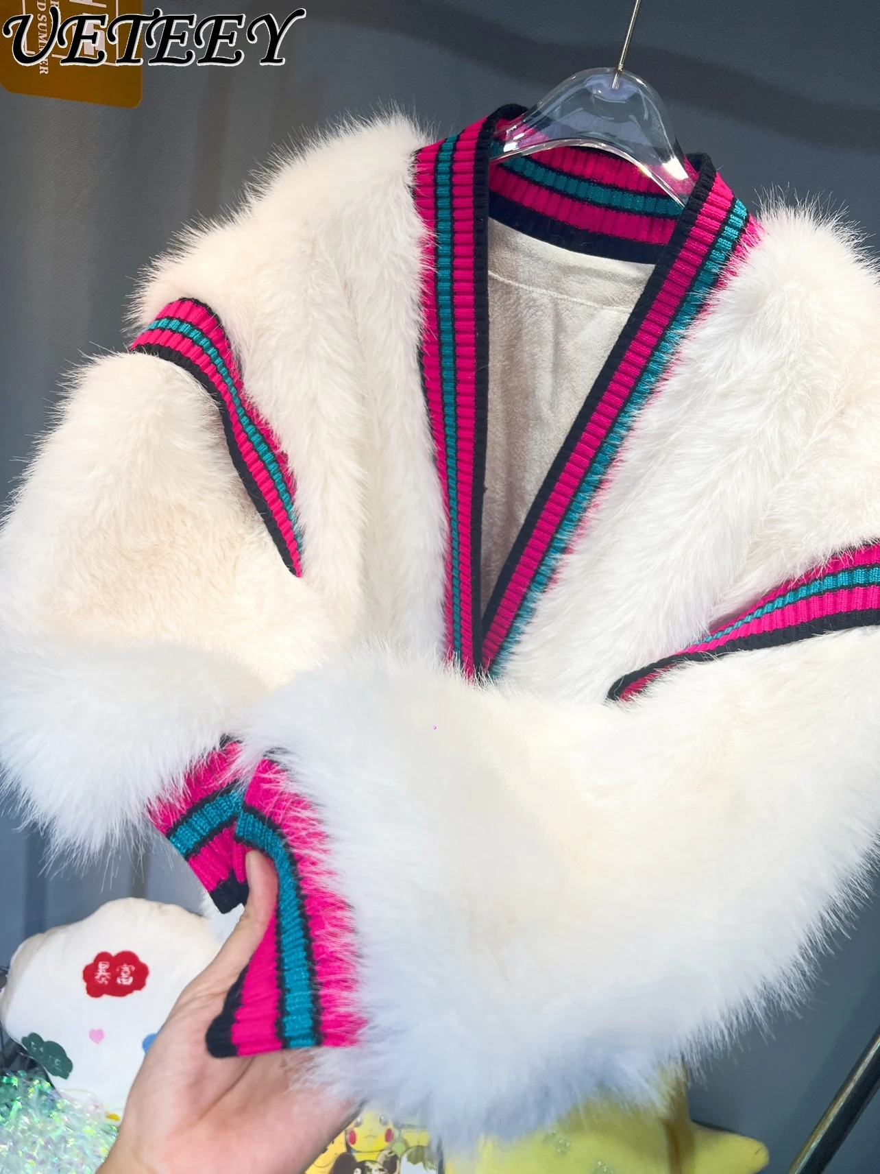 

Winter Fur Coat Women's High-Grade Color Matching Long Sleeve Warm Faux Fur Jacket Autumn New Leisure Trendy Furry Coats Casacos