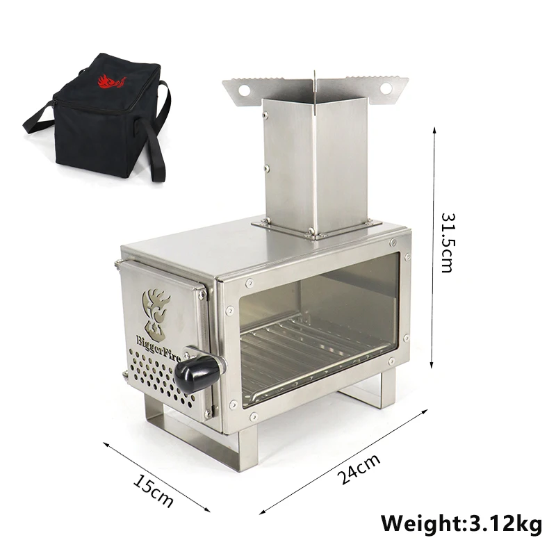 VEVOR Zeltofen 36x18x27cm Tragbarer Holzofen Edelstahl 304 Zeltheizung  6xKaminrohr Camping Ofen Outdoor 2,43m Gesamthöhe Mini Holzofen Campingofen  ideal zum Heizen und Kochen für Tipis Jurten Hütten