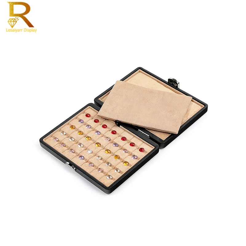 

Quality 35Slots Diamond Storage Box PU Gemstone Organizer Exhibition Case Gems Packaging Carring Box Stone Showcase Blue Velvet