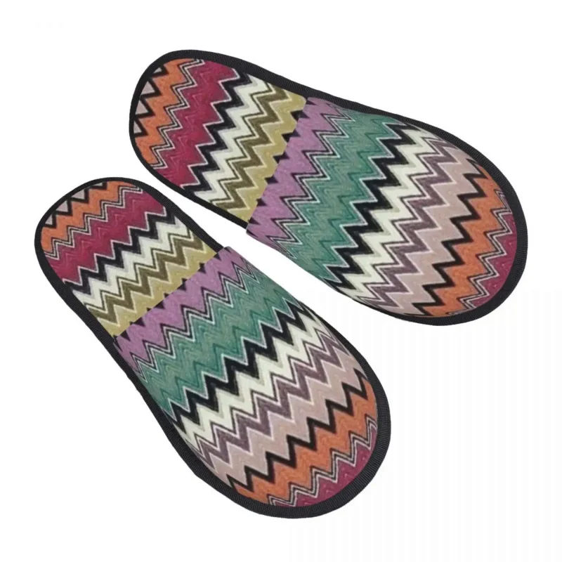 

Custom Colorful Zig Zag Chevron Memory Foam Slippers Women Cozy Warm Bohemian Geometric House Slippers