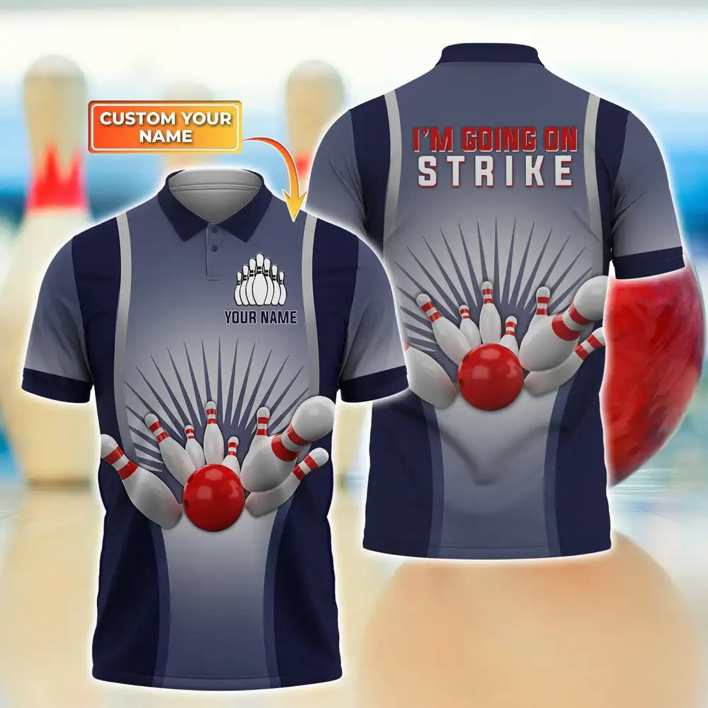 Polo T Shirt For Men Funny Bowling Team Logo Personalized Name Printing T-Shirt Fashion Lapel Oversized Short Sleeve Button Tops