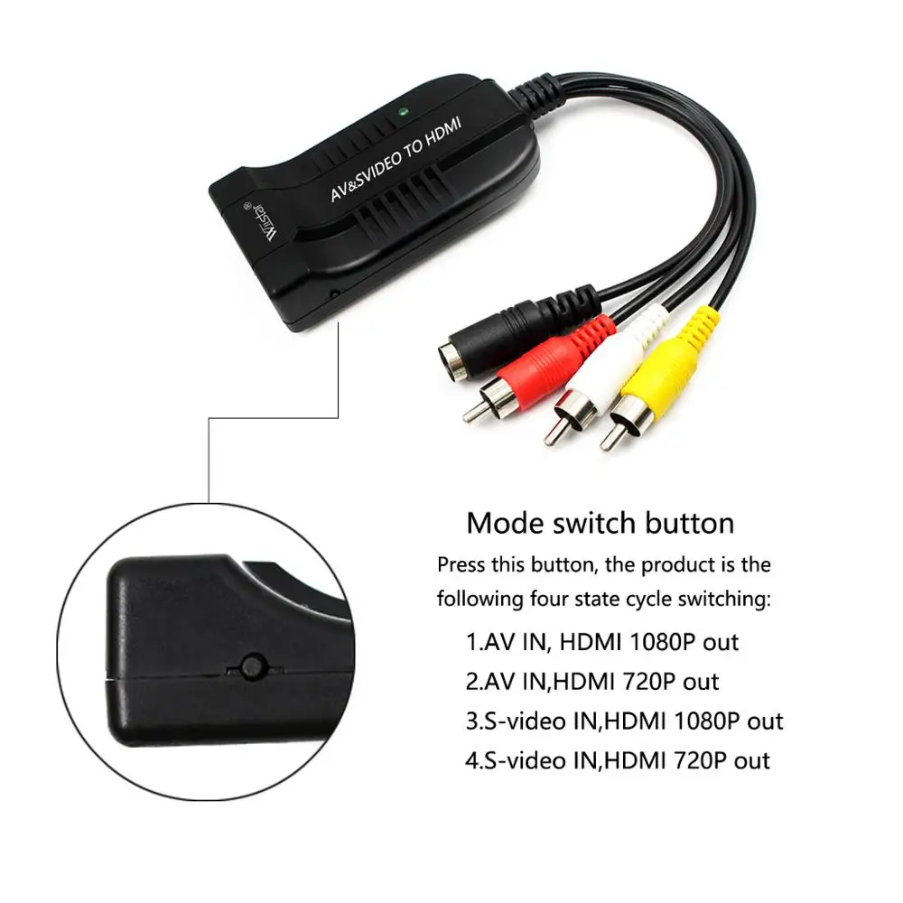 Wiistar AV to HDMI Audio Adapter CVB 3RCA TO HDMI Converter AV S video to With USB Cable For HDTV DVD