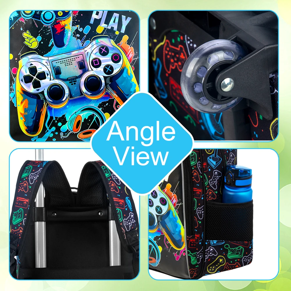Rolling Backpack for Girls Boys, Kids Roller Wheels School Bookbag with Lunch Bag, Wheeled School Bag for Children 4