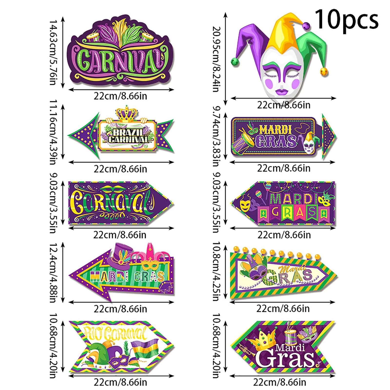 10PC Cardboard Mardi Gras Party Bourbon Street Directional Sign Decor Theme Backdrop Stand,Gras Party Carnival Directional Signs