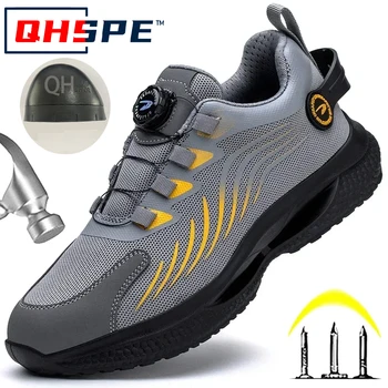 Rotating Button New Safety Shoes Men Anti-smash Anti-puncture Work Shoes Fashion Men Sport Shoes Security Protective Boots Men