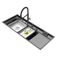 ​ ​ ASRAS สีดำสแตนเลสนาโน-ทรีทเมนท์อ่างล้างจานชามเดี่ยวขนาดใหญ่พิเศษพร้อมที่วางมีด (1180X500 มม.) ​ ​ 5