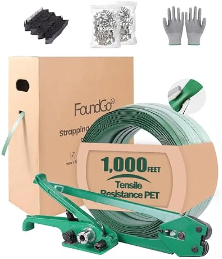 

FoundGo PET Banding Strapping Kit for Heavy Duty Durable Pallet Packaging Strapping Tool with 1500lbs 5/8" x 1000' PET