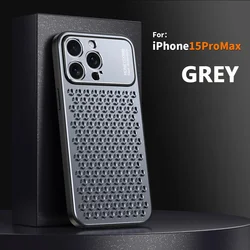Luxury Metal Silicone Honeycomb Phone Case - 2 - in - 1 Heat Dissipation Anti - Scratch Protective Cover - iPhone 15 Pro Max (Grey)