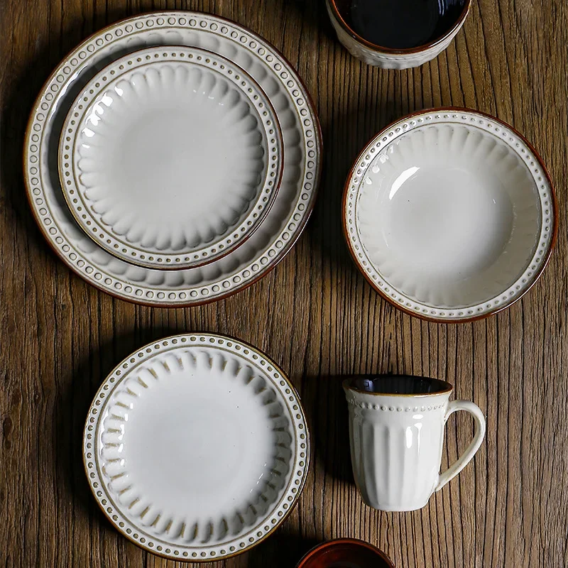 6PCS Set 8inch 10inch Ceramic Creative Western Food Plate Steak Spaghetti Tableware Pasta Home Salad Bowl dishes and plates sets