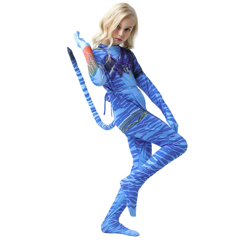 Avatar Zentai Bodysuit Jumpsuit With Tail Adult Kids Halloween Cosplay  Costume