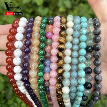 Natural Stone Beads 4 6 8 10mm Lava Amazonite Agates Amethyst Turuoqises Tourmaline Round Beads for Jewelry Making Diy Bracelets 1