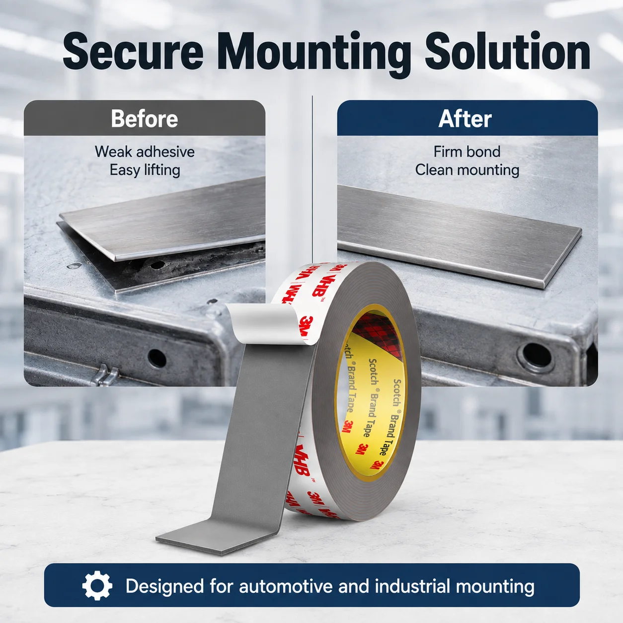 High-Strength Gray Acrylic Foam Double Sided Mounting Tape, 1.1mm Thick, Ideal for Automotive, Electronics, and Metal Applications