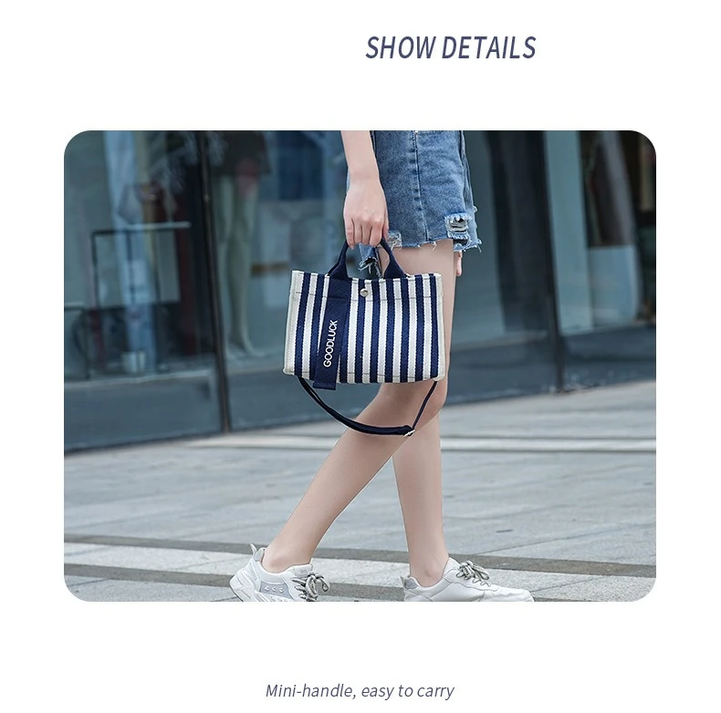 New Sle Casual Canvas Tote Bag Waterproof Commuter Crossbody Bag Faionable Striped Large Capaci Handbag for Youth