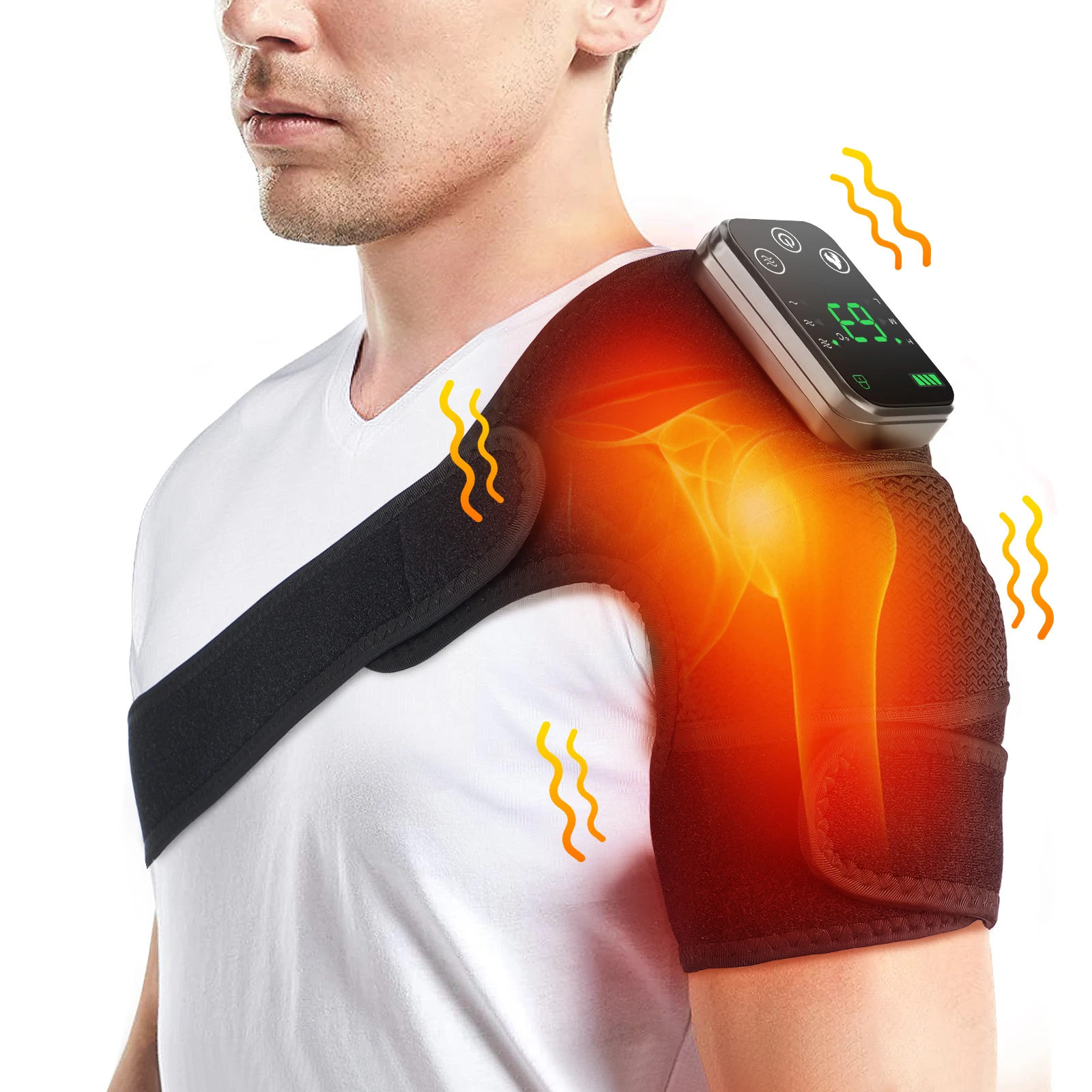 Massageador térmico de ombro 3 em 1, para joelho, ombro, cotovelo, fisioterapia aquecida, suporte sem fio, cinto, alívio da dor da artrite - AliExpress