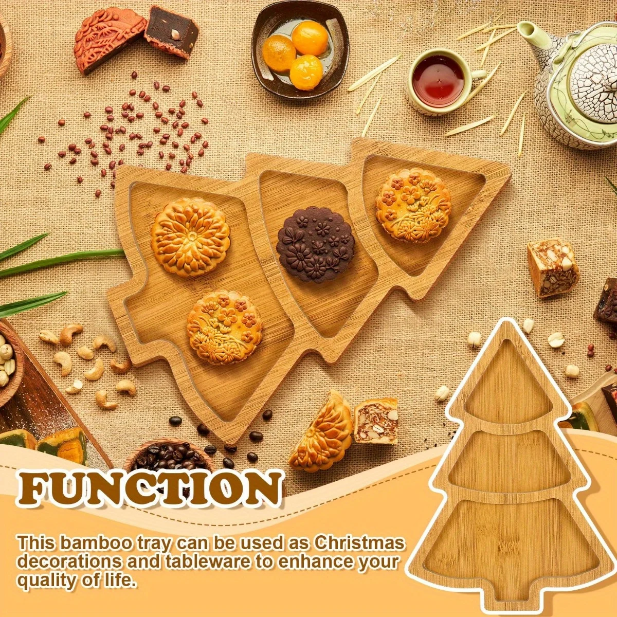 wooden Christmas tree plate tray food appetizers desserts snacks sushi Japanese sashimi plate restaurant
