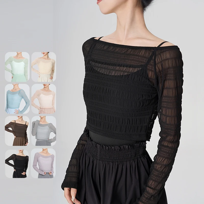 Hauts de danse pour femmes, chemisier de danse ample à manches longues, chemises de danse modernes, hauts plissés pour adultes et adolescents