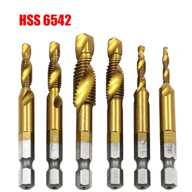 

1/6pcs Metric Thread Tap Drill Bits Set HSS 6542 M3 M4 M5 M6 M8 M10 Hex Shank Screw Tap Drill Bits Set for Steel Metal