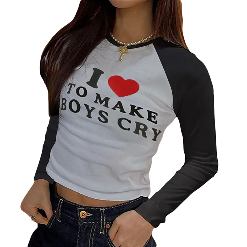 

Women's Slim Fit Raglan Tops Spring Autumn Long Sleeve Round Neck Heart Letter Print T-Shirts Tees Casual Chic Shirts Trashy Y2k