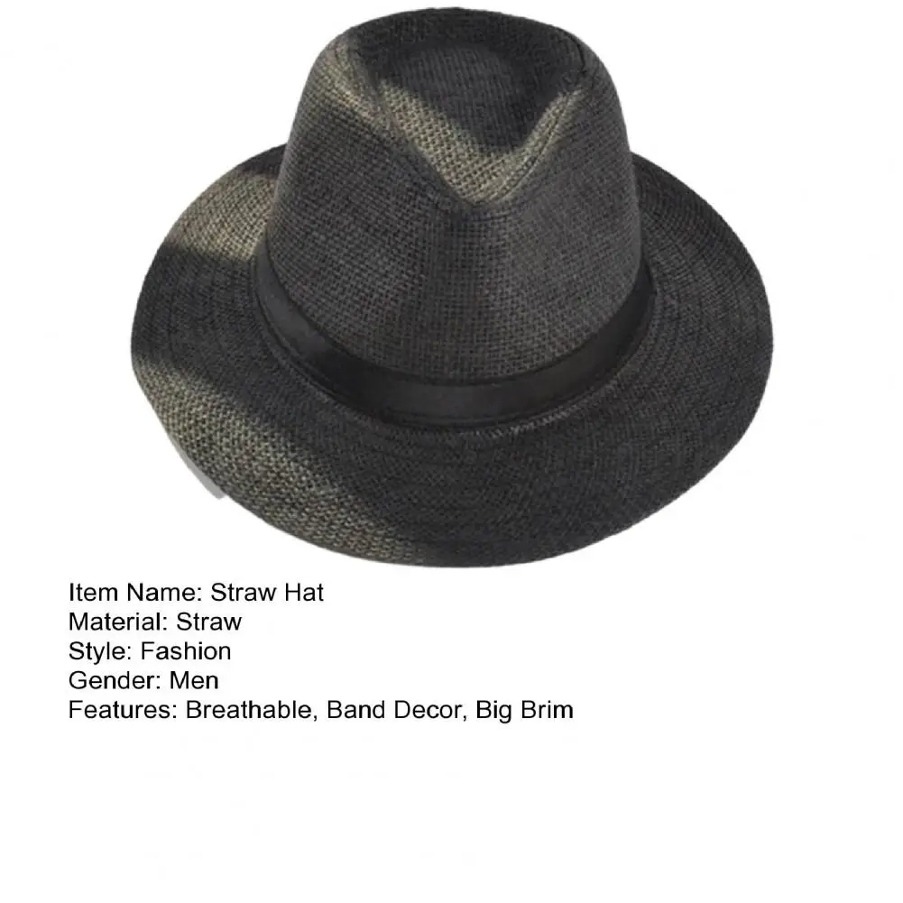 Venda imperdível chapéu de palha dobrável estilo panamá, aba plana, anti-UV, protetor solar, chapéu de praia, aba grande, chapéu masculino jazz, 58 cm_voghion.com