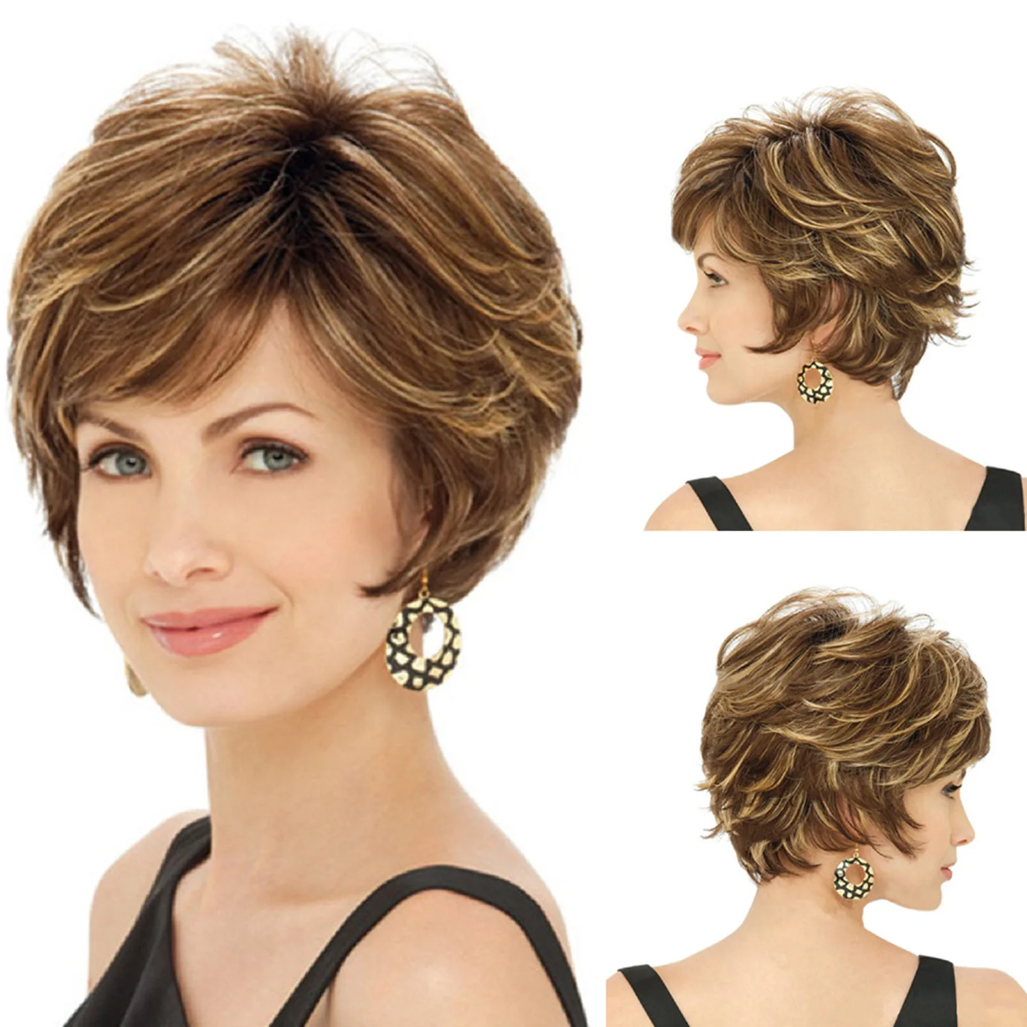 Brown Short Wavy Curly Wig Synthetic Wig With Bang For Women Daily Party Use Nature Looking Heat Resistant Fiber мужские кроссовки nike air force 1 07 lx next nature brown kelp dc8744 301