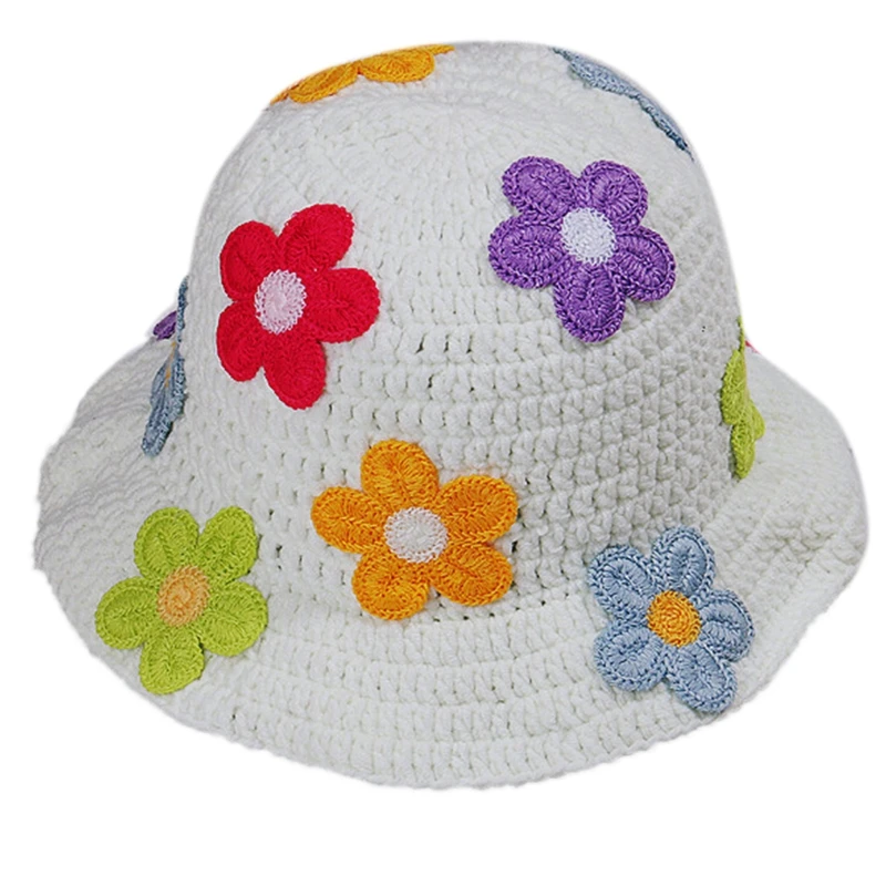Summer Fisherman Hat for Women Crochet Bucket Hats Flower Decor Wide Brim 2