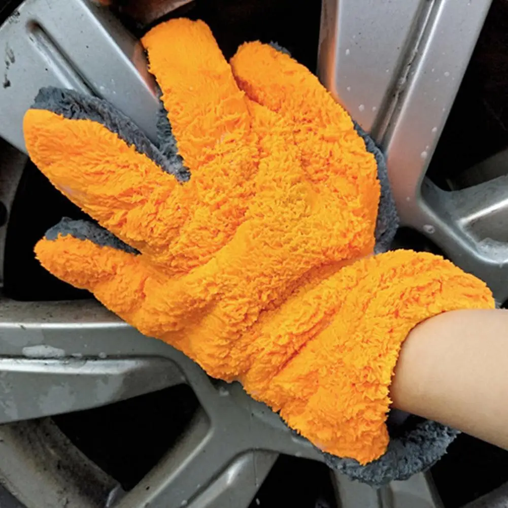 Auto Double-sided Coral Velvet Five Finger Gloves Car Wash Gloves Auto Care Soft Superfine Fiber Washing Microfiber Tools car cleaning gloves microfiber car mitt microfiber cleaning gloves microfiber washing gloves microfiber gloves