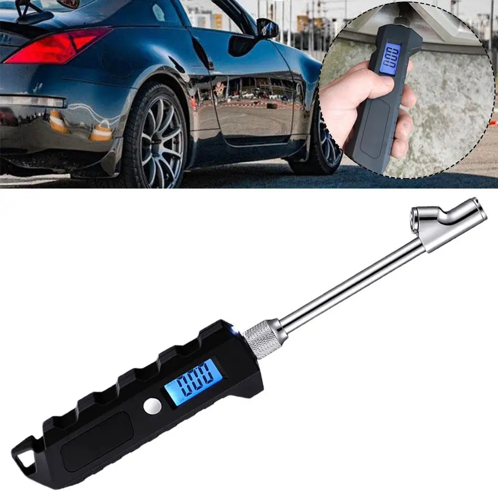 휴대용 범용 타이어 압력 카운터, 다기능 지능형 고정밀 프롬프트 테스터 손전등, LCD 250PSI, B4O2 포함