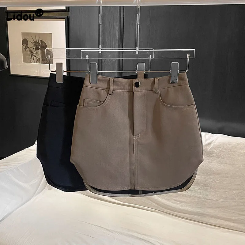 

Summer Fashion Slim Solid Color Bag Hip Skirt Women's Clothing 2023 Simplicity All-match Female High Waist Button Casual Skirts
