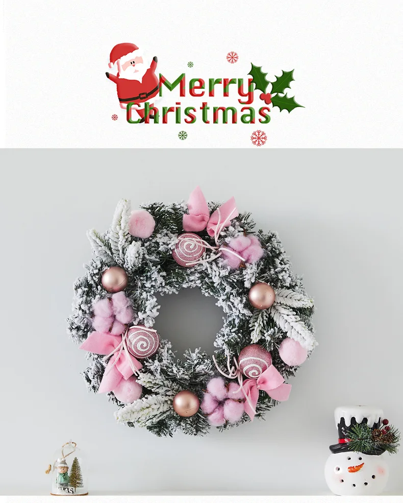 Description Picture 4 of itemChristmas Wreaths for Front Door 11.8/15.7 Inch Christmas Wreath with Bow Ribbon Pink Christmas Door Wreath Christmas Decor