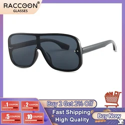 Trendy One-Piece Pilot Sunglasses Women Brand Designer Oversized Round Sun Glasses Men Shades Red Mirror Eyewear Uv400 Vintage