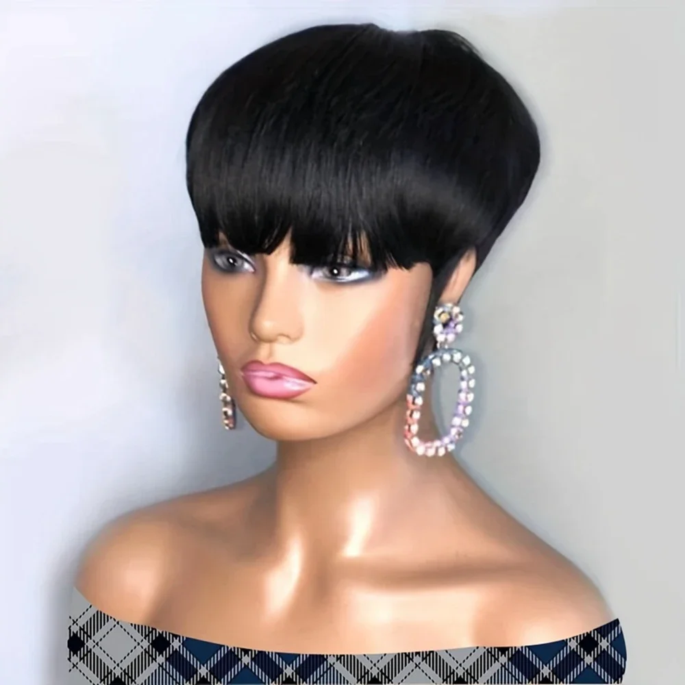 Short Pixie Cut Wigs for Black Women Cut Short Wavy Layered Natural Machine Human hair wigs