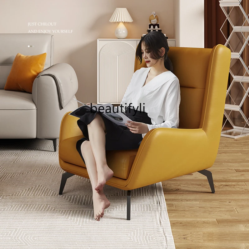 

Italian Minimalist Leather Single-Seat Sofa Chair Modern Minimalist Living Room Small Apartment Leisure Chair