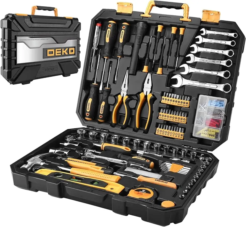 DEKOPRO 208 Piece Tool Set General Household Hand Tool Kit Auto Repair Tool Box with Plastic Toolbox Storage Case