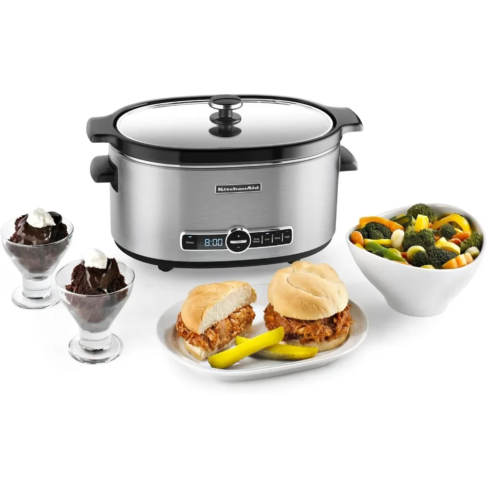 6-Qt. Slow Cooker With Standard Lid-Stainless Steel Multicooker Stew Pot Rice Cooking Appliances Kitchen Home