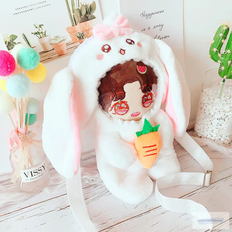 

20cm Doll Plush Doll's Clothes Lovely Rabbit Satchel bag suit Stuffed Toys Dolls Accessories for Korea Kpop EXO Idol Dolls