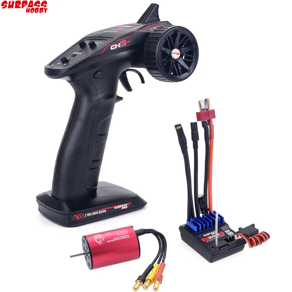 RC 2.4G CH2 Transmitter /w Receiver + Waterproof 2430 2435 2440 2838 2845 Brushless Motor +2 in 1 Esc Comb Set for RC Car Boat