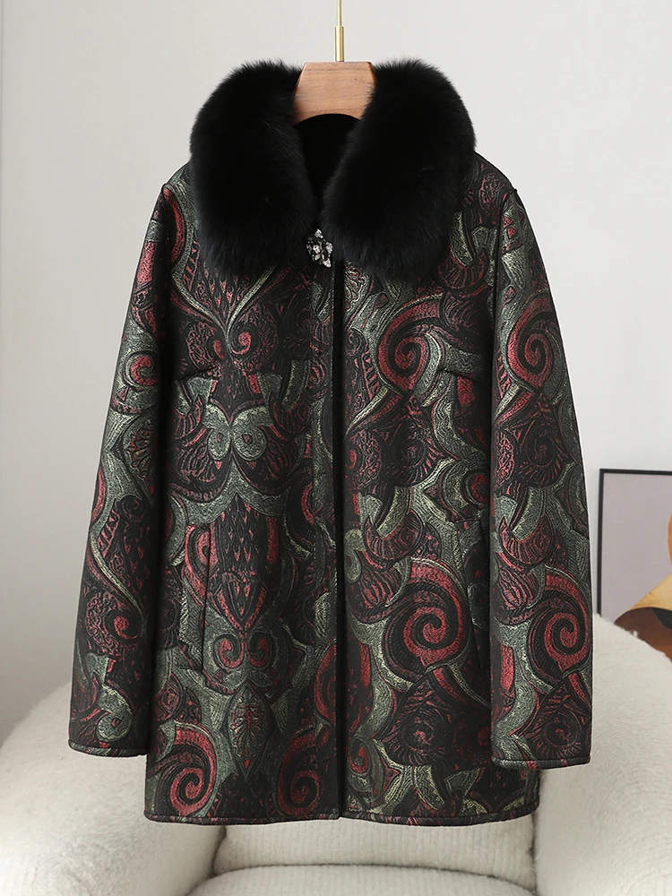

2023 Winter Collar Mom's Sheep Cut Fleece Coat Fur Coat for Middle and Elderly Women's Warmth